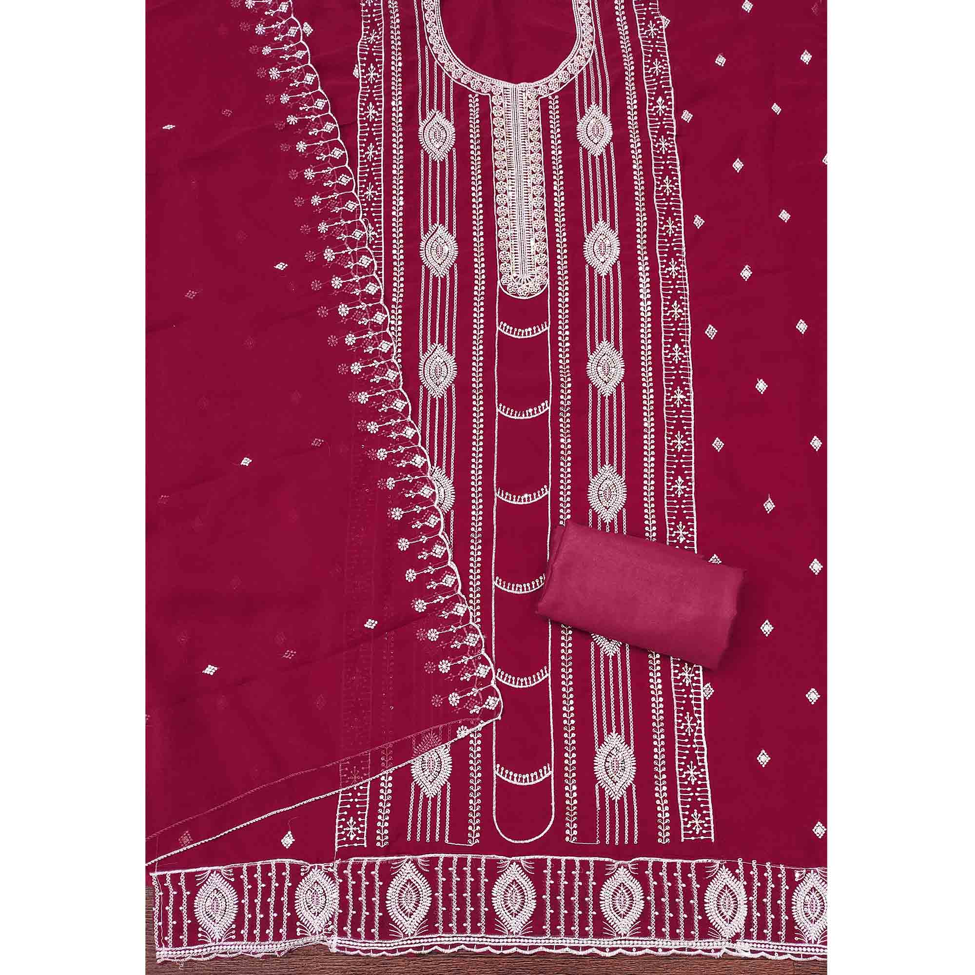 Pink Star Georgette Suit Fabric Highlighted with Fine Thread Embroidery Work