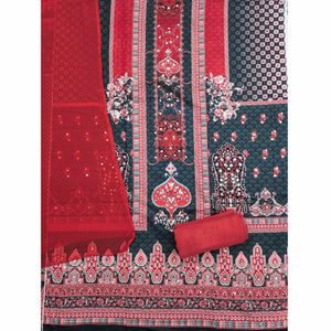 Stylish Teal Floral Digital Printed Rayon Dress Material Adorned With Mirror Embellishments