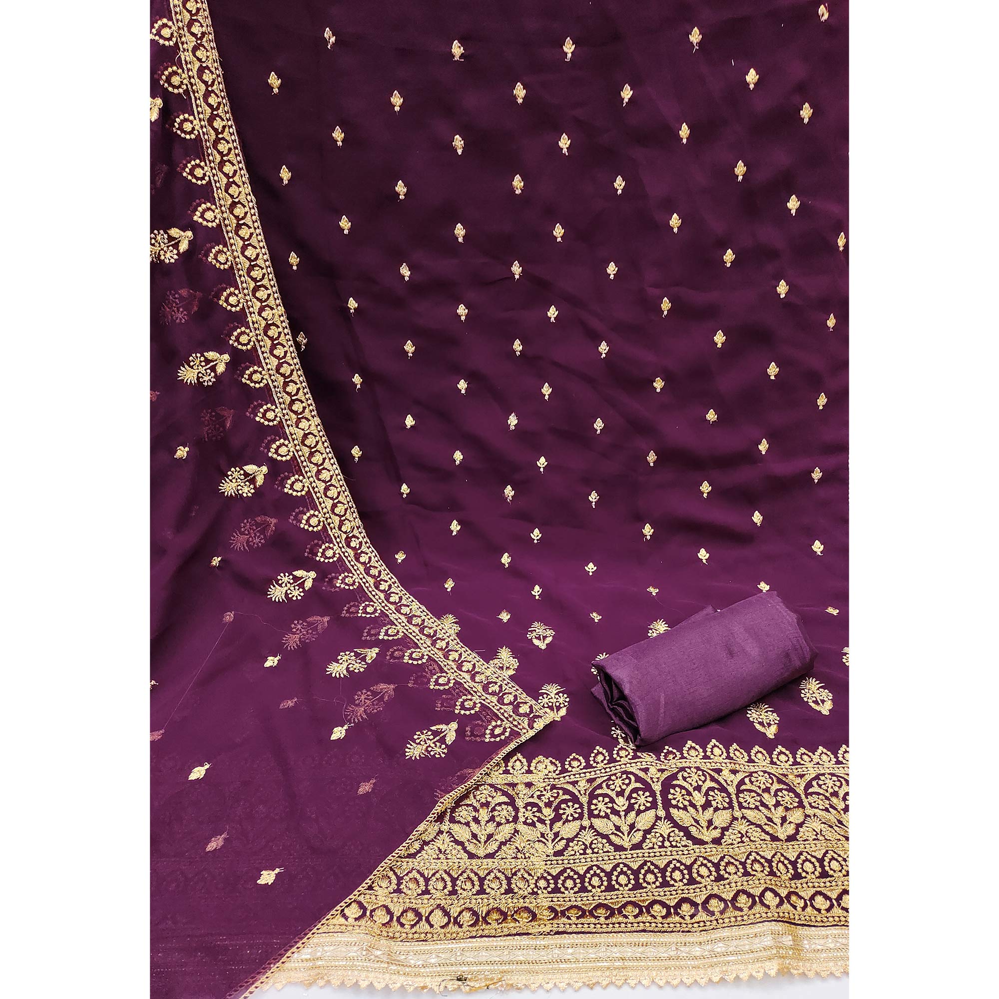 Purple Floral Embroidered Georgette Dress Material