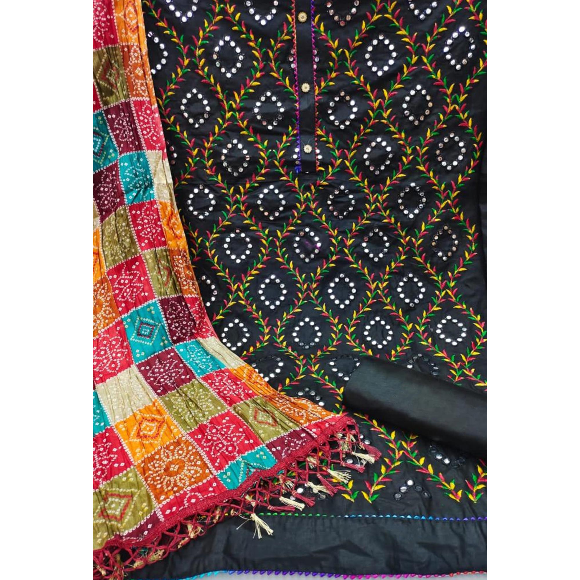 Black Embroidered Cotton Blend Dress Material