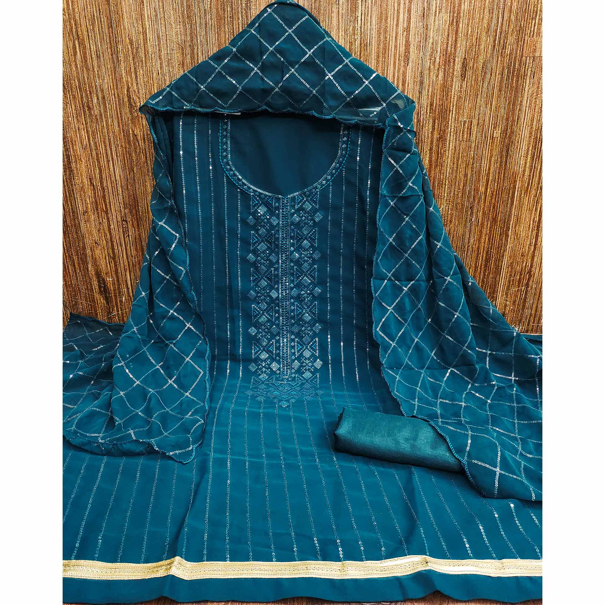 Morpich Sequins Embroidered Georgette Dress Material