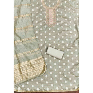 Graceful Sage Green Jacquard Dress Material Featuring Floral Weaving & Sequins Cording Embroidery