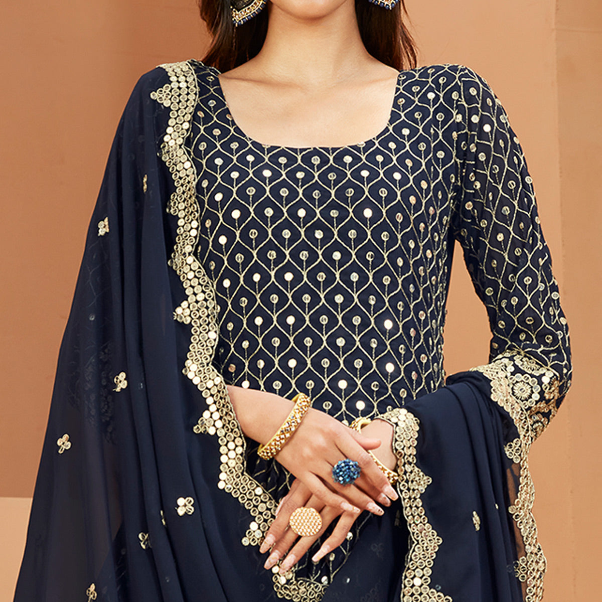 Blue Sequins Embroidered Georgette Semi Stitched Anarkali Suit