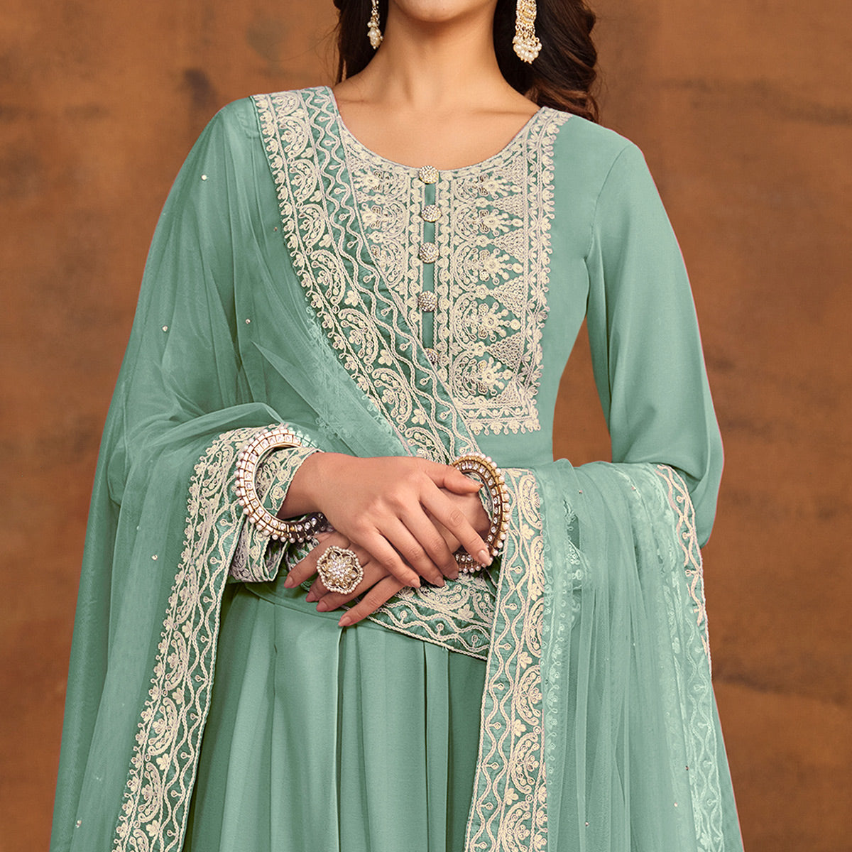 Blue Floral Embroidered Georgette Semi Stitched Palazzo Suit