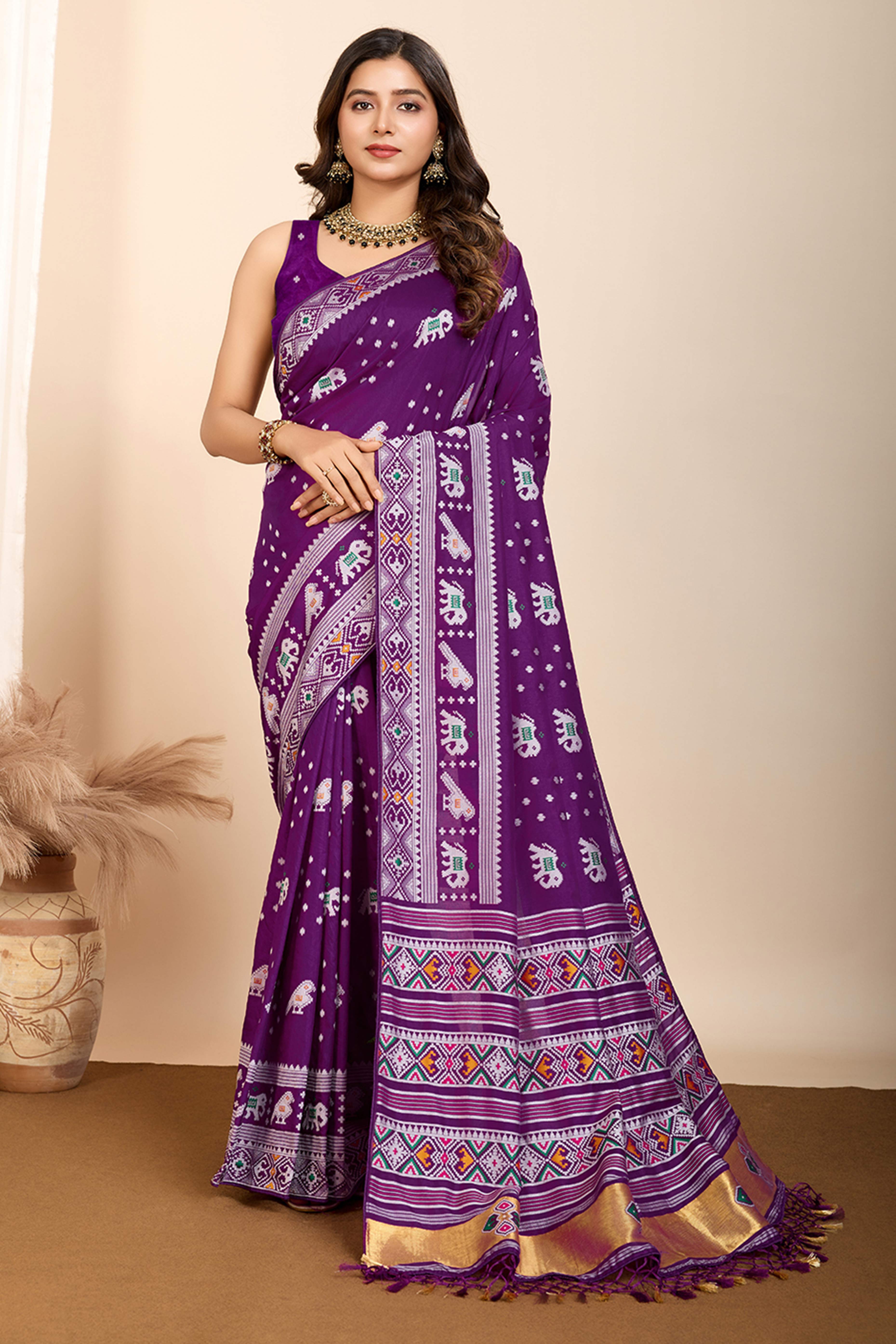 Purple Minakari Weaving Pure Silk Saree