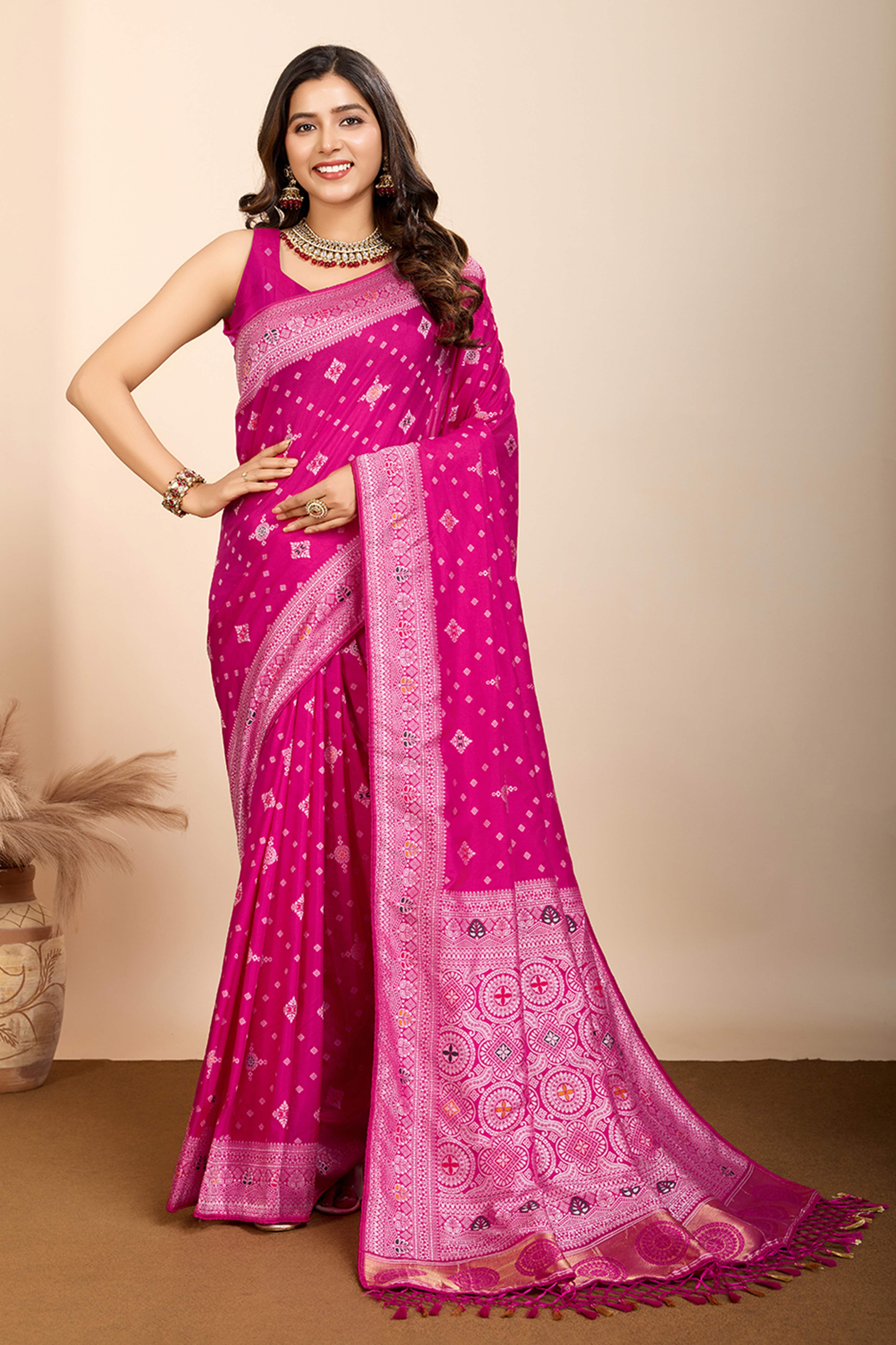 Pink Minakari Weaving Pure Silk Saree