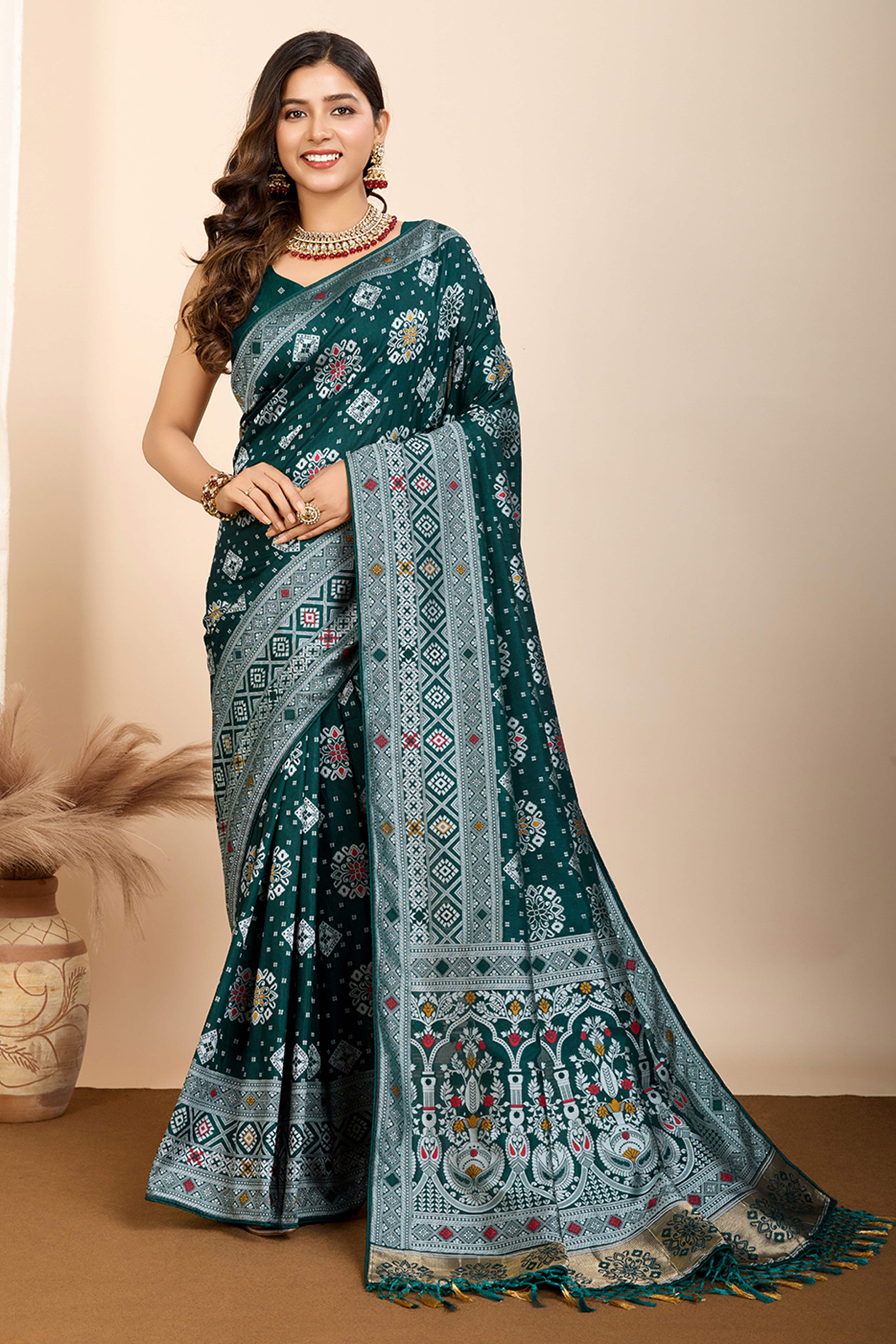 Rama Green Minakari Weaving Pure Silk Saree