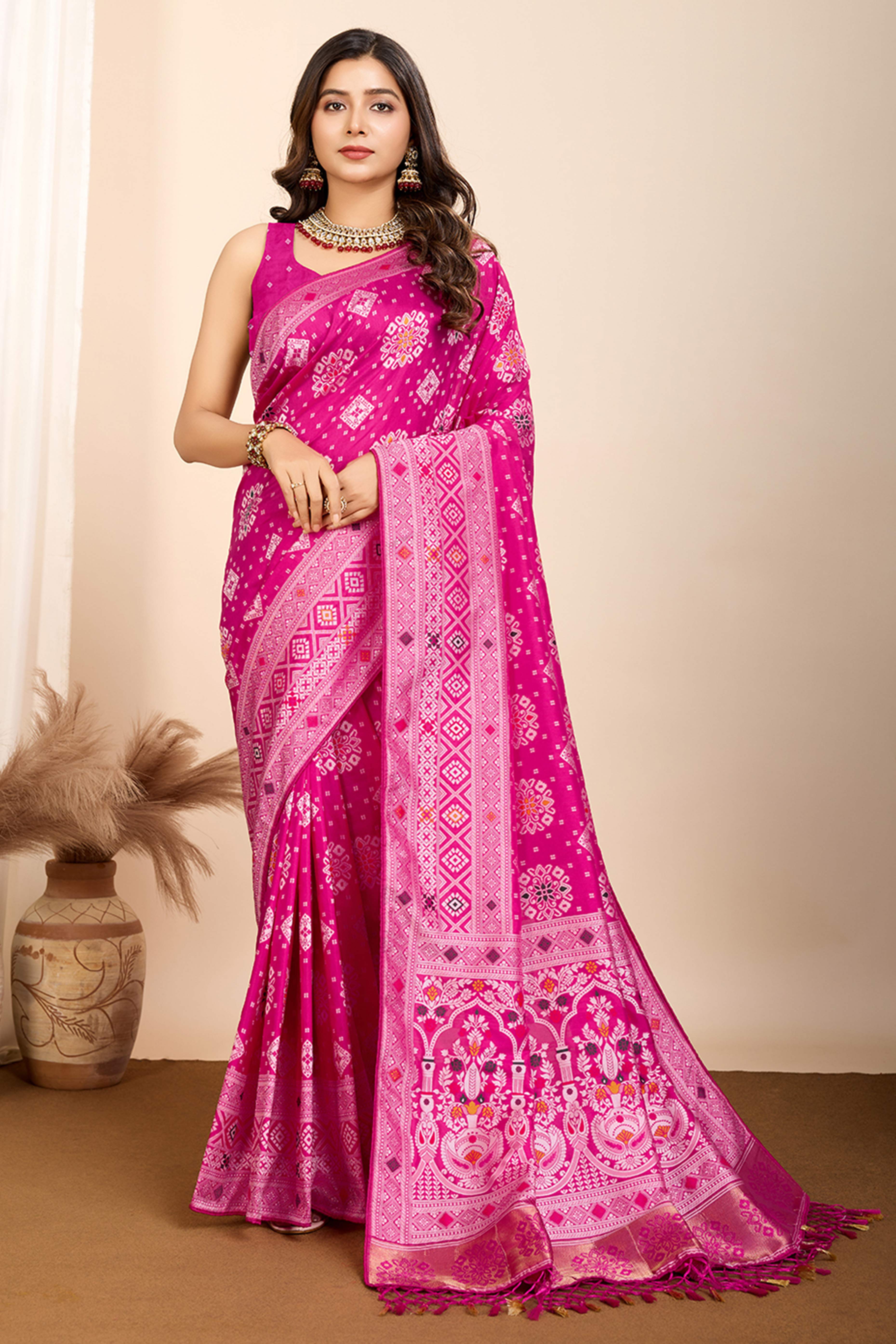 Pink Minakari Weaving Pure Silk Saree