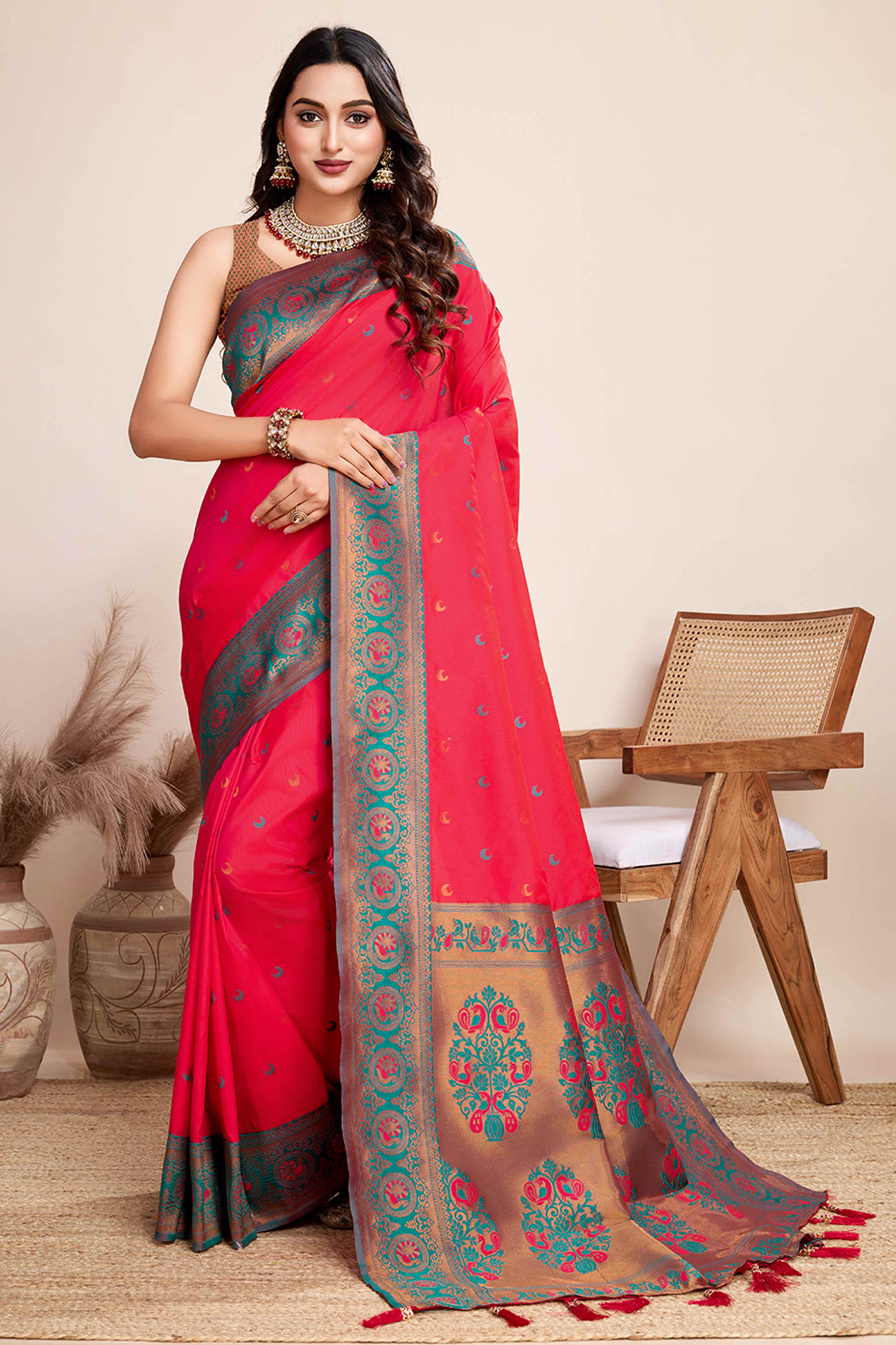 Pink Zari Weaving Banarasi Silk Saree