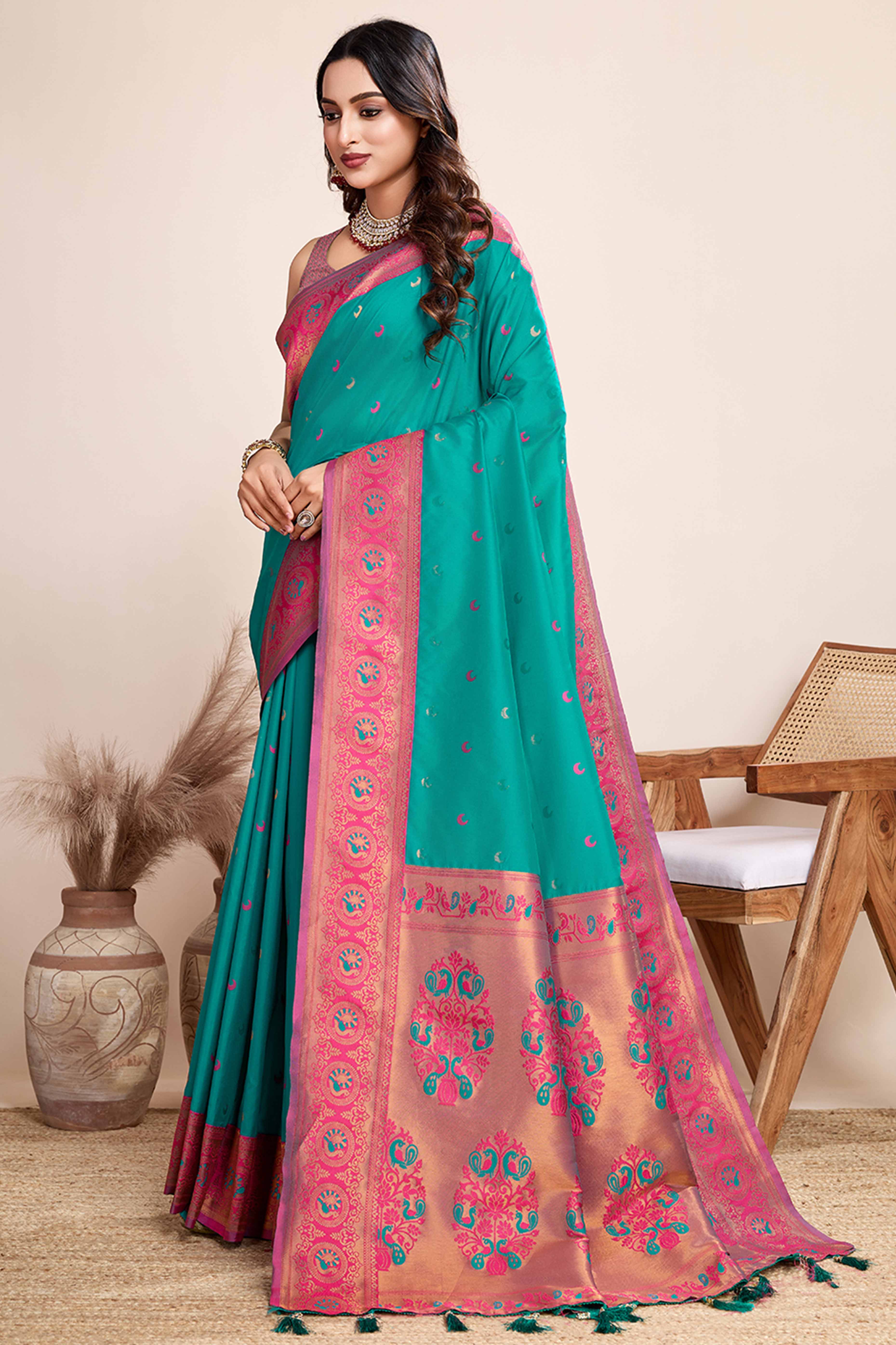 Rama Green Zari Weaving Banarasi Silk Saree