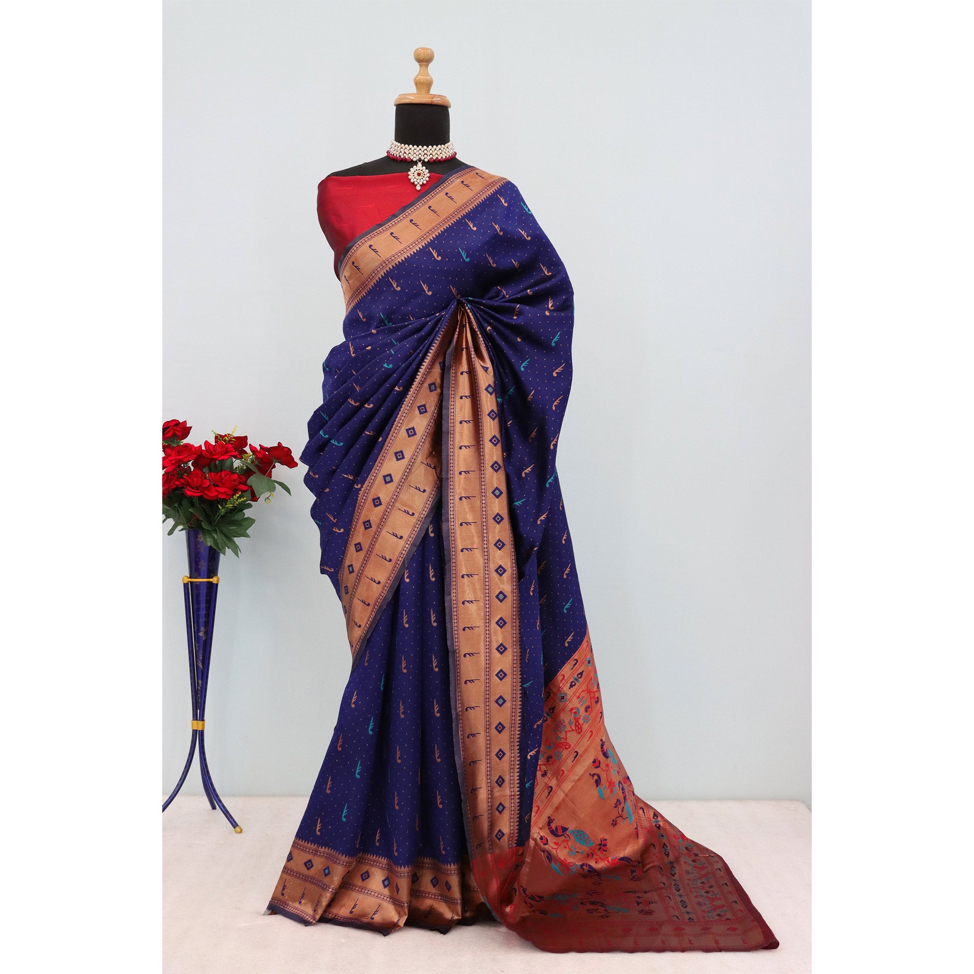 Navy Blue Woven Pure Silk Paithani Saree