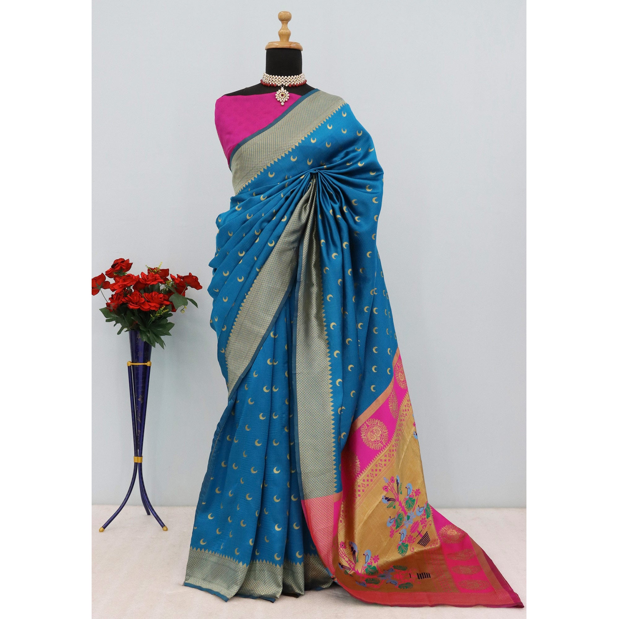 Blue Woven Pure Silk Chandrakor Paithani Saree