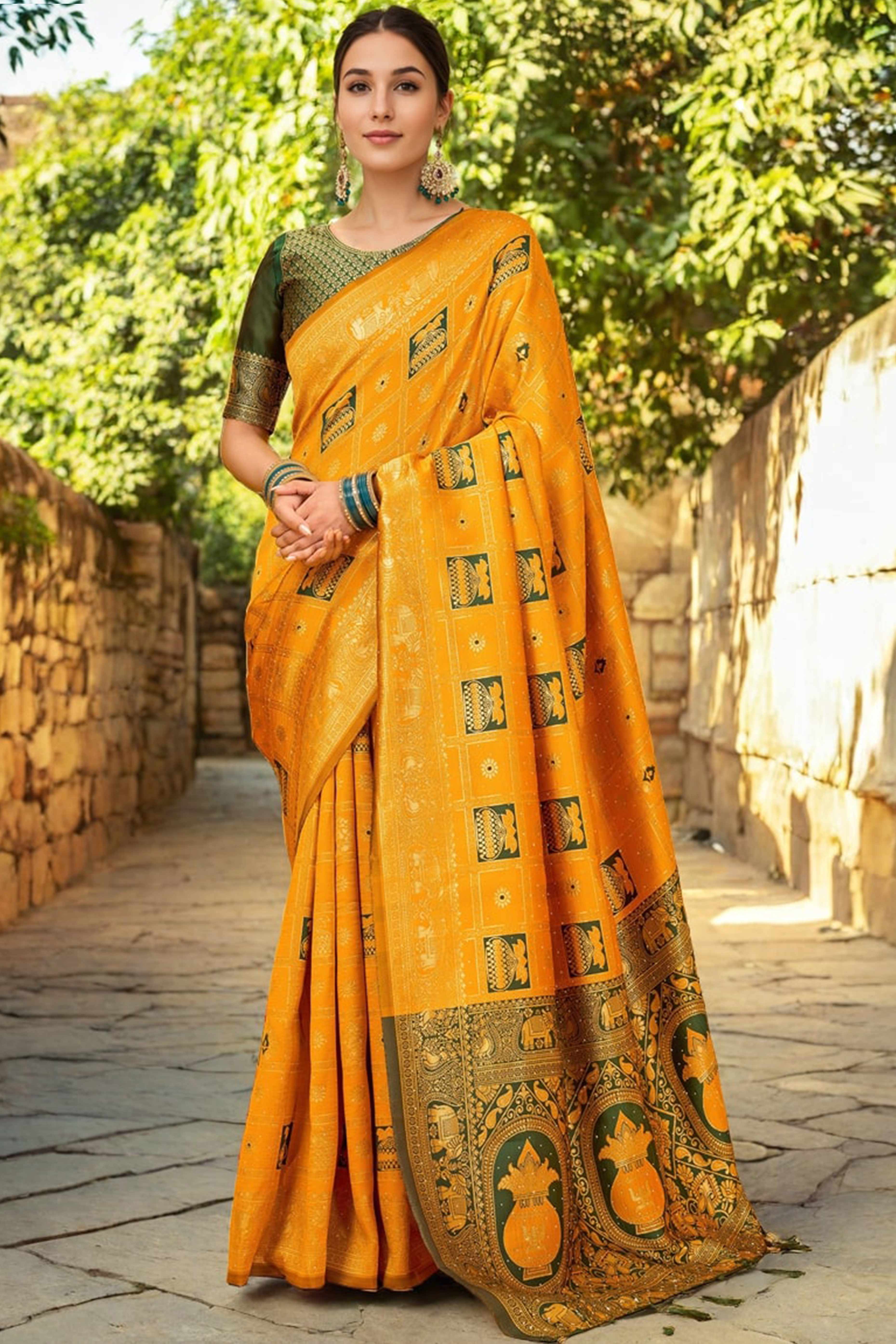 Orange Floral Weaving Paithani Saree In Soft Silk Accented With A Stylish Tassel Border Pallu