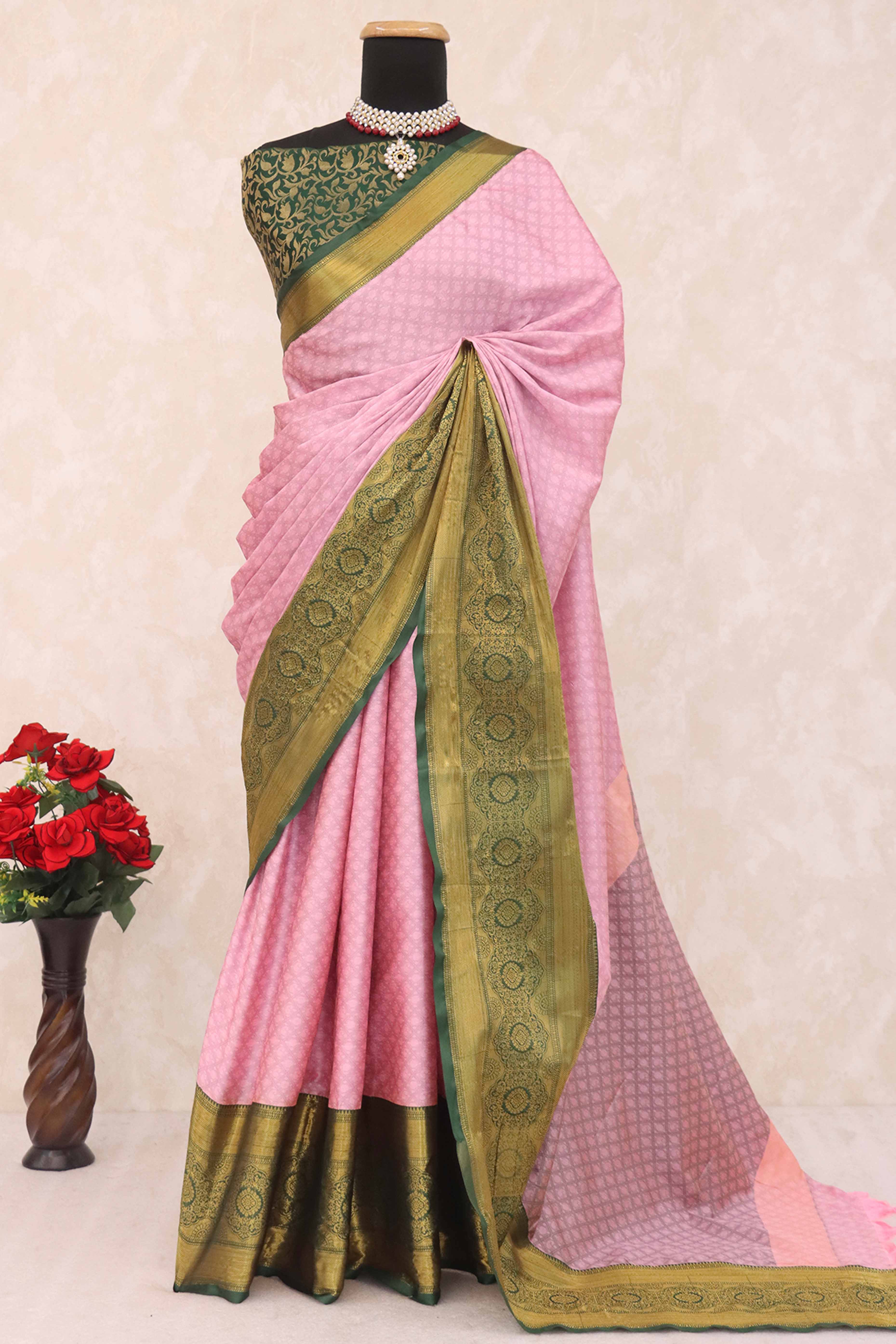Pink Silk Blend Saree With Detailed Zari Weaving & Tassel Embellishments
