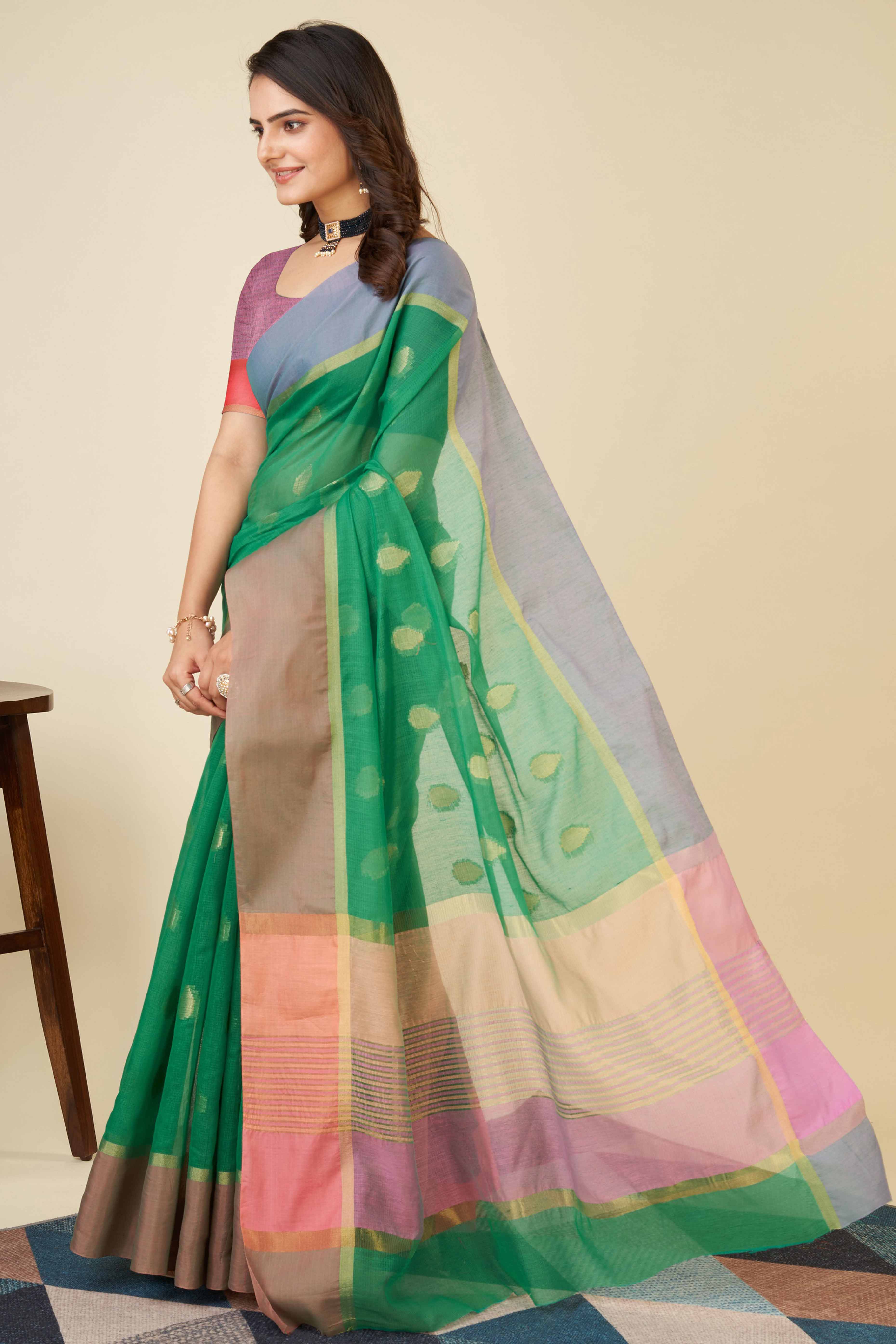 Green Zari Weaving Cotton Silk Saree