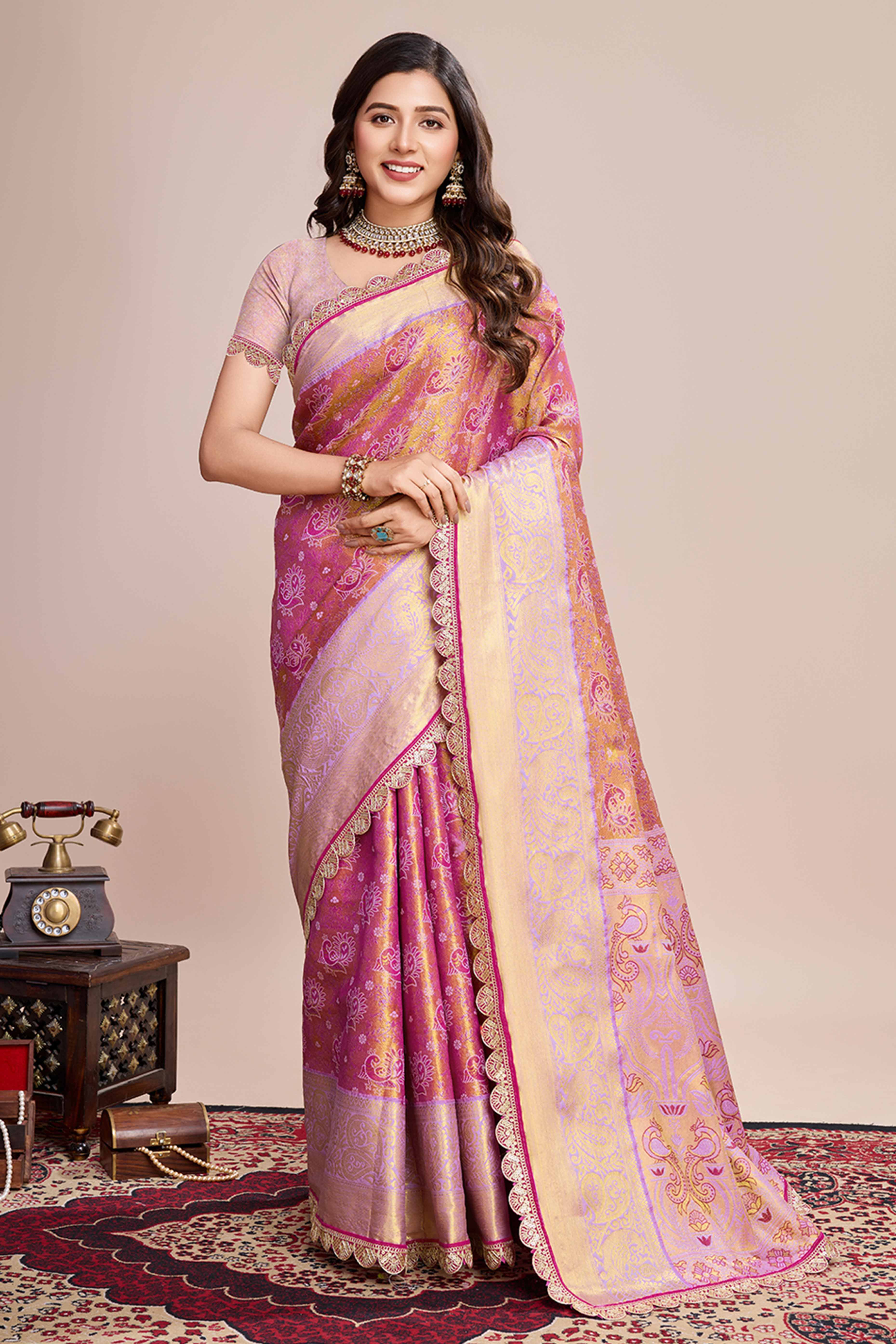 Pink Zari Weaving Kanjivaram Silk Saree