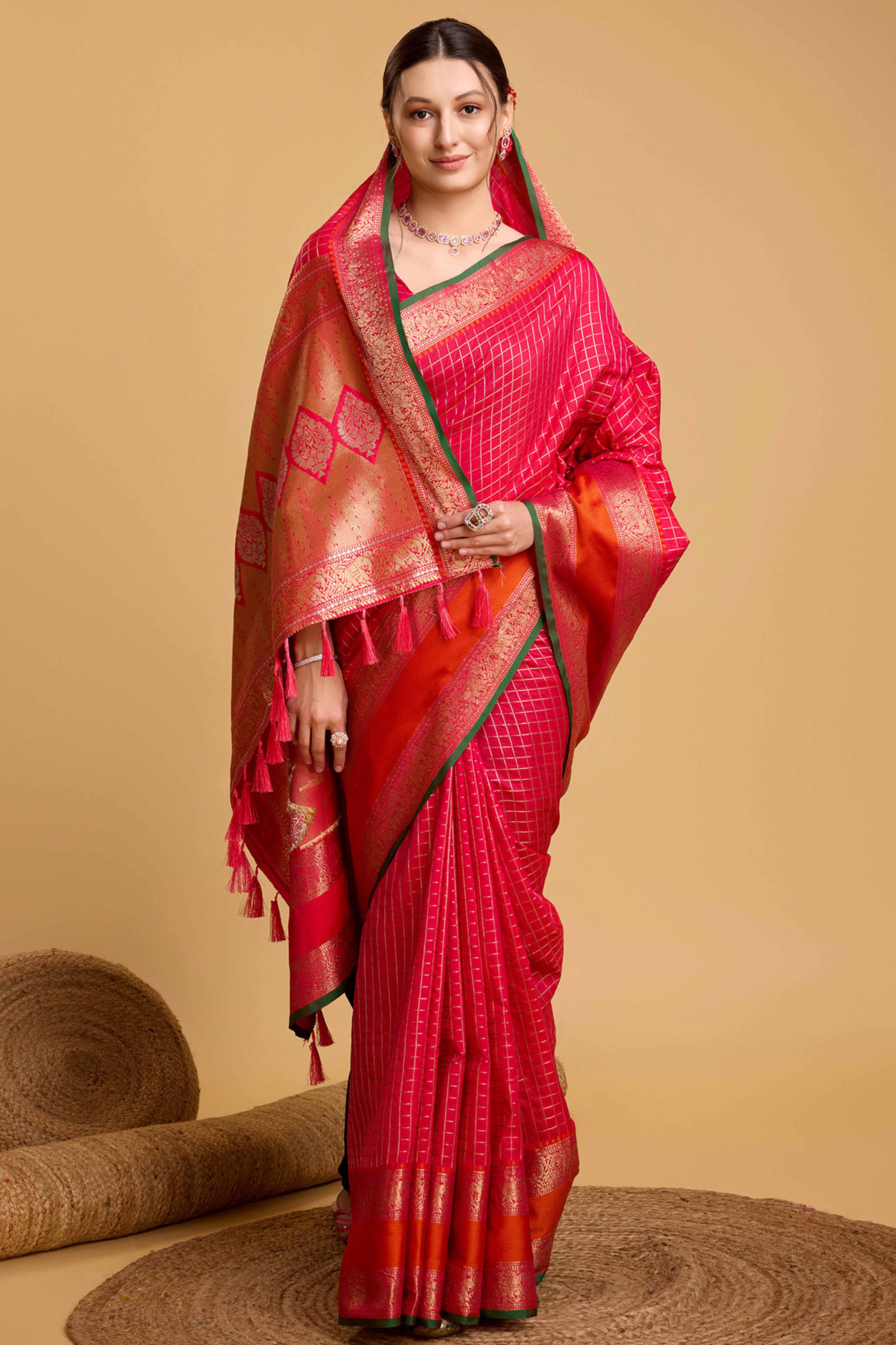 Pink Zari Weaving Banarasi Silk Saree