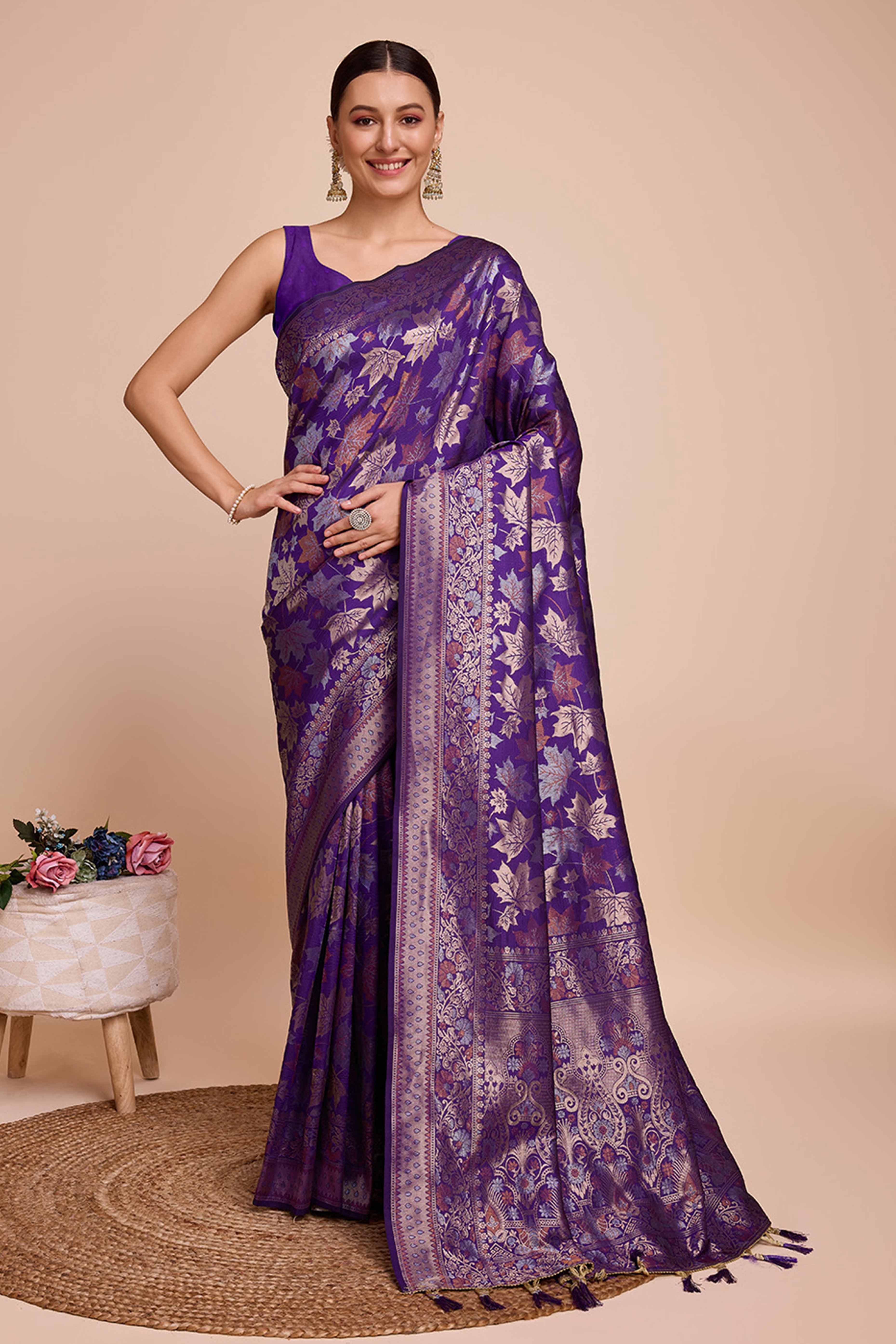 Purple Zari Weaving Pure Silk Saree