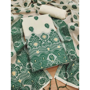 Offwhite & Green Floral Woven Chanderi Dress Material