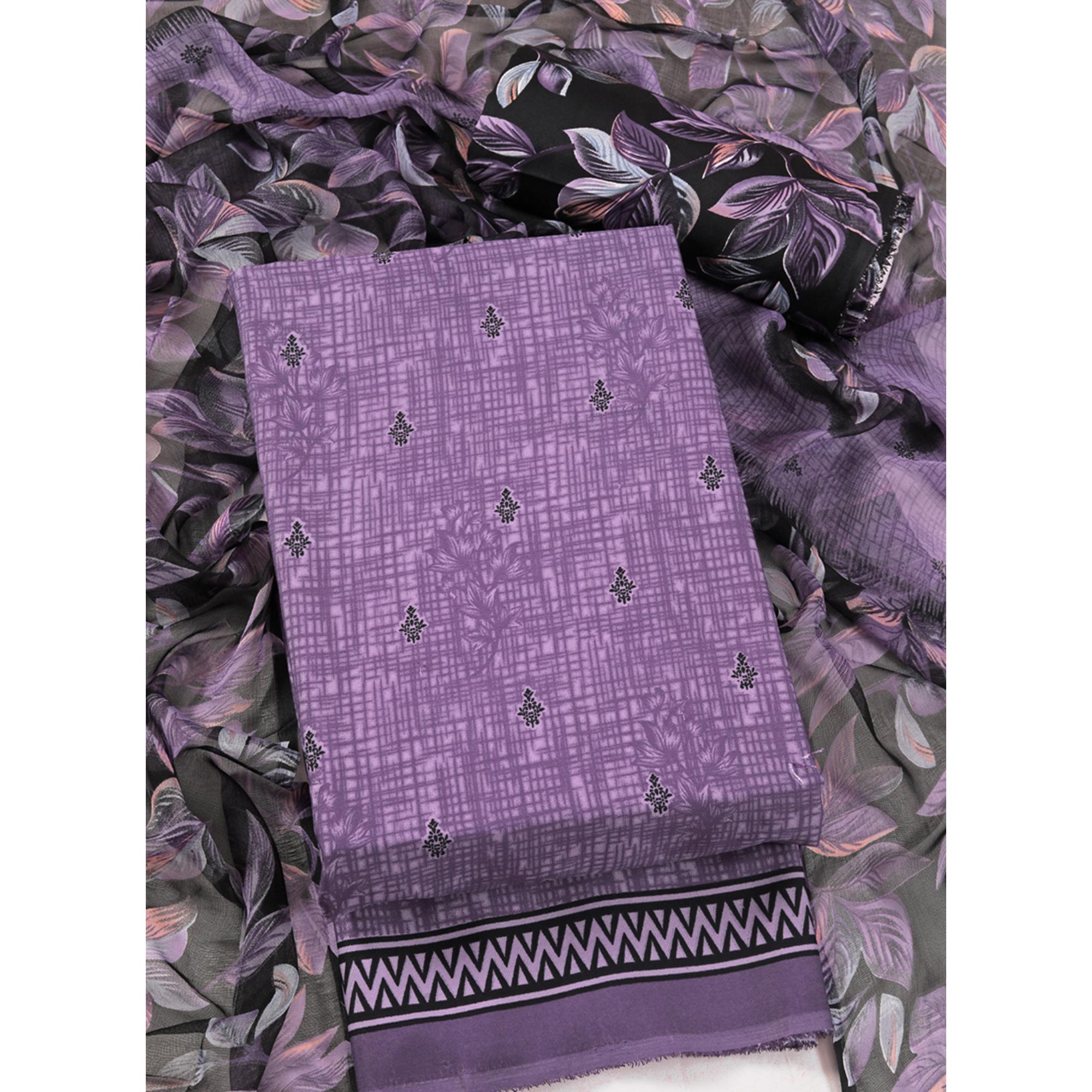 Purple Floral Printed Crepe Dress Material