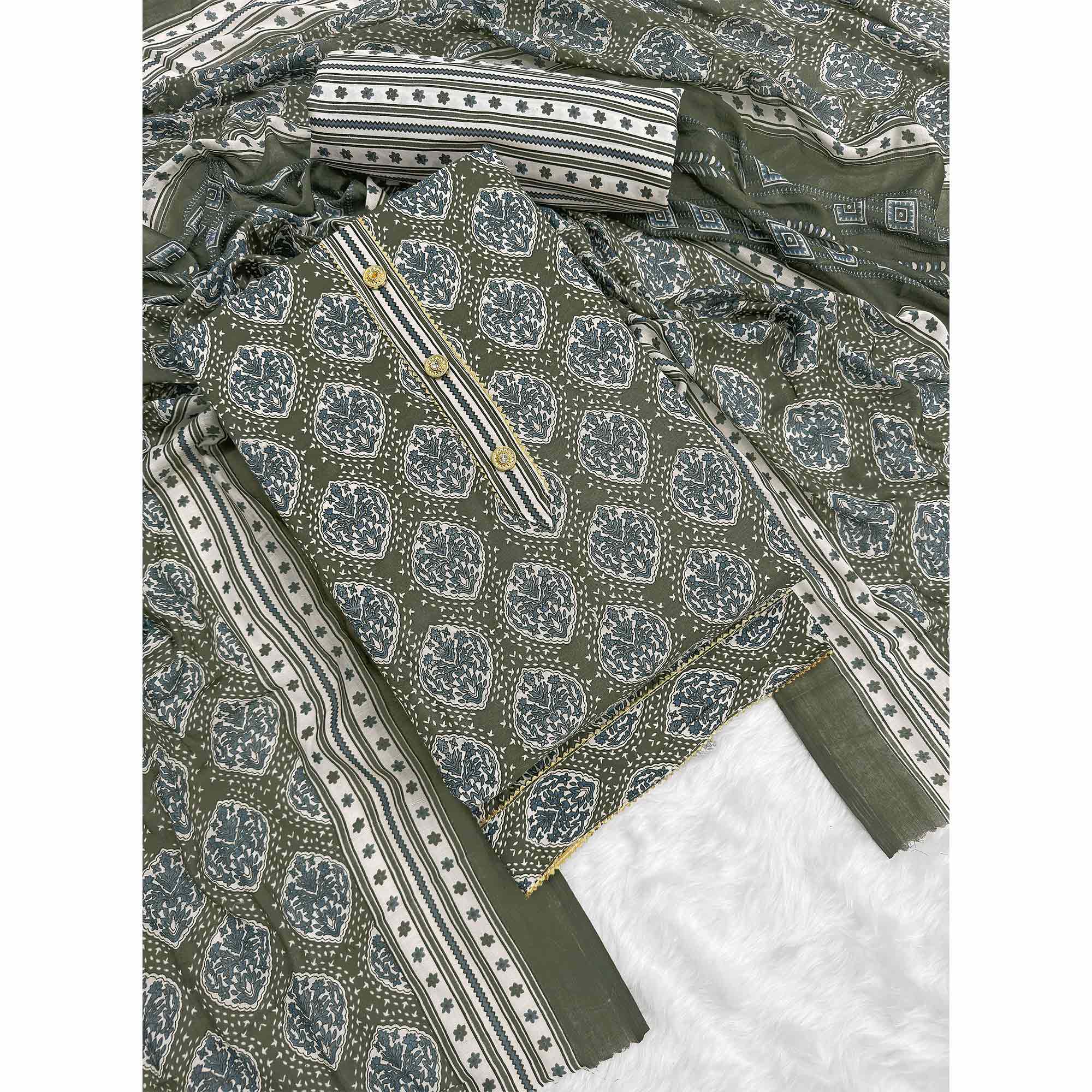 Sage Green Lightweight Pure Cotton Dress Fabric Featuring Delicate Floral Prints