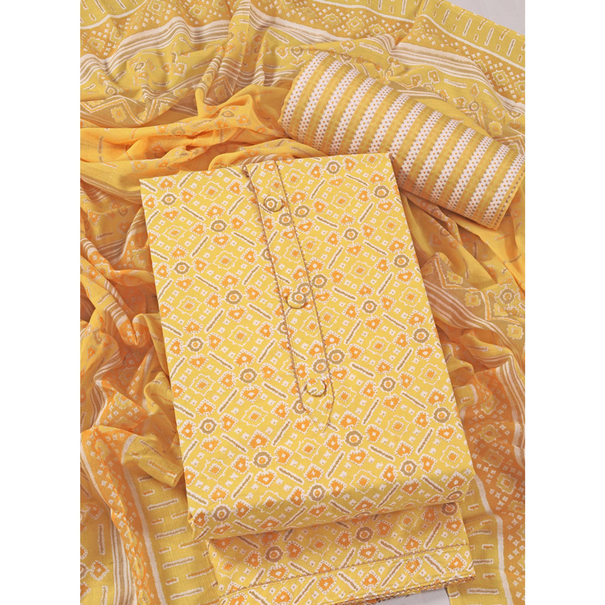 Yellow Patola Printed With Gota Patti Work Pure Cotton Dress Material