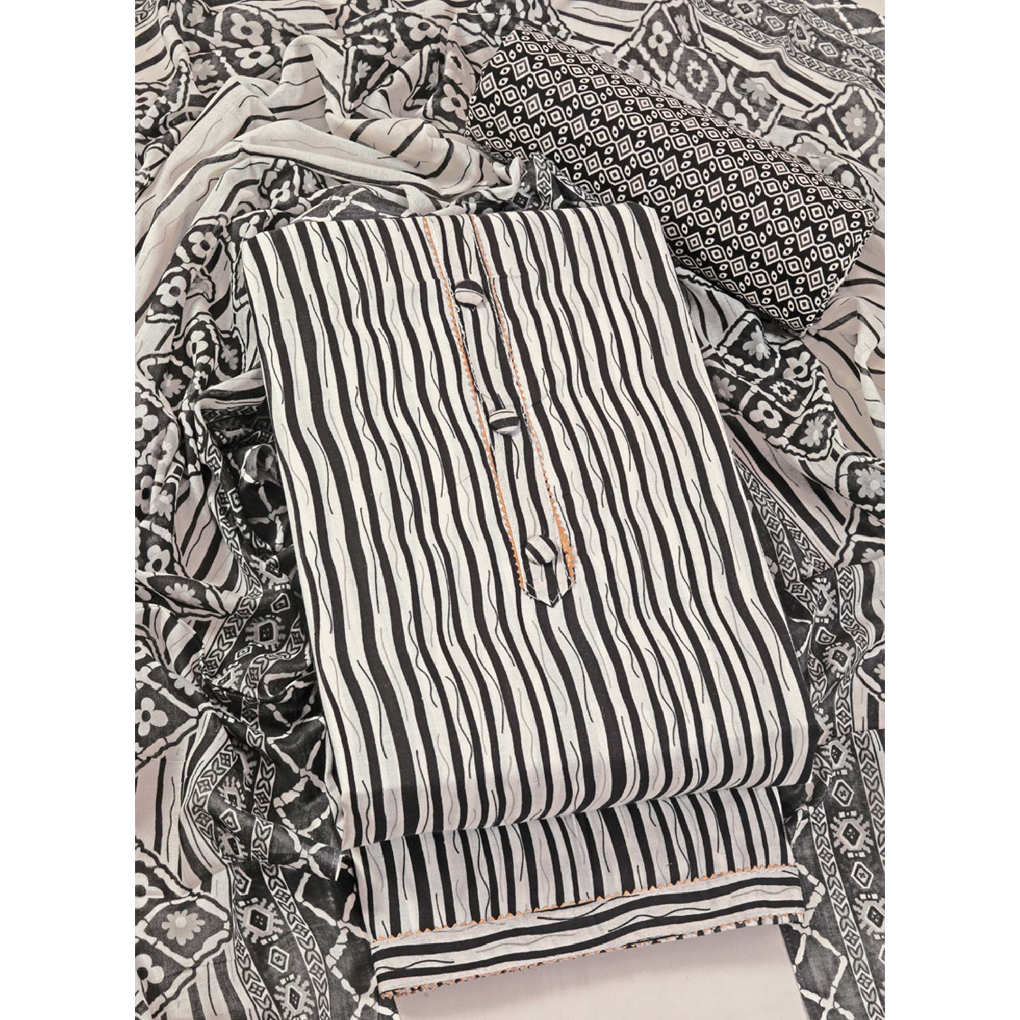 Black Leheriya Printed With Gota Patti  Work Pure Cotton Dress Material