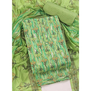 Green Pure Cotton Ensemble with All-Over Floral Motif Designs Dress Material