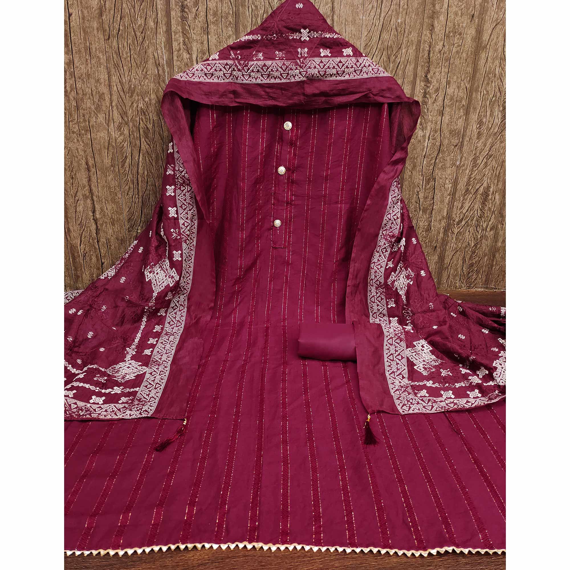 Red Woven Modal Dress Material