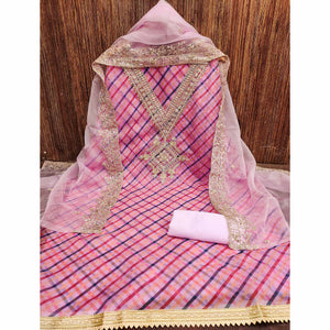 Pink Digital Printed Organza Dress Material