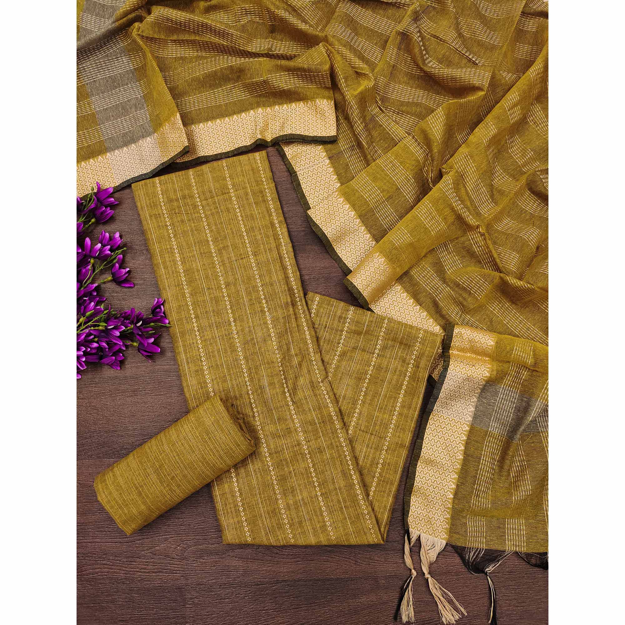 Mustard Woven Cotton Blend Dress Material