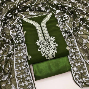 Mehendi Green Floral Sequins Embroidered Georgette Dress Material
