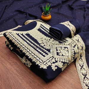 Navy Blue Floral Sequins Embroidered Georgette Dress Material