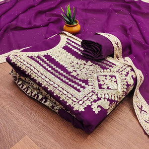 Purple Floral Sequins Embroidered Georgette Dress Material