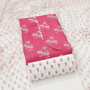 Pink Cotton Blend Floral Printed Dress Material