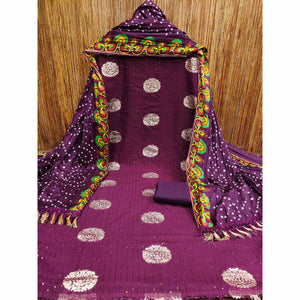 Wine Sequins Embroidered With Woven Jacquard Dress Material