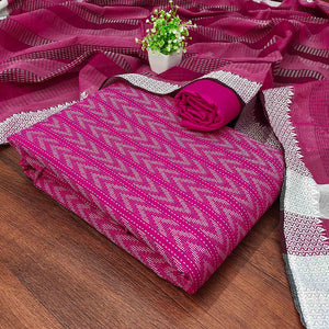 Redefine Elegance With This Pink Chevron Woven Pattern Cotton Blend Dress Material