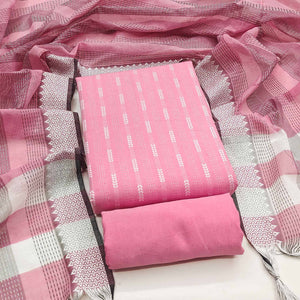 Elegant Pink Woven Texture Dress Material In Poly Cotton Blend