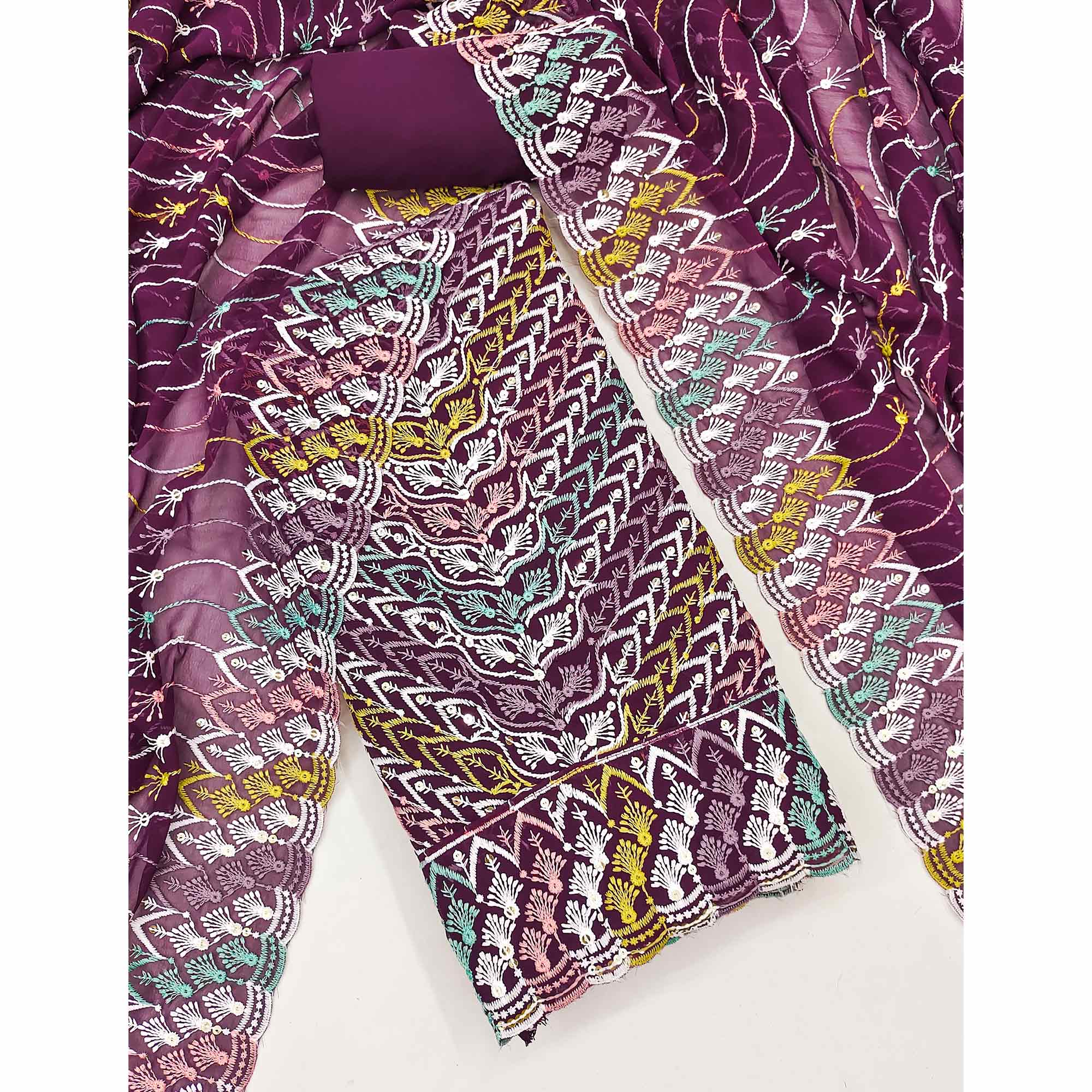 Purple Dress Material In Rich Jacquard With Intricate Heavy Embroidery