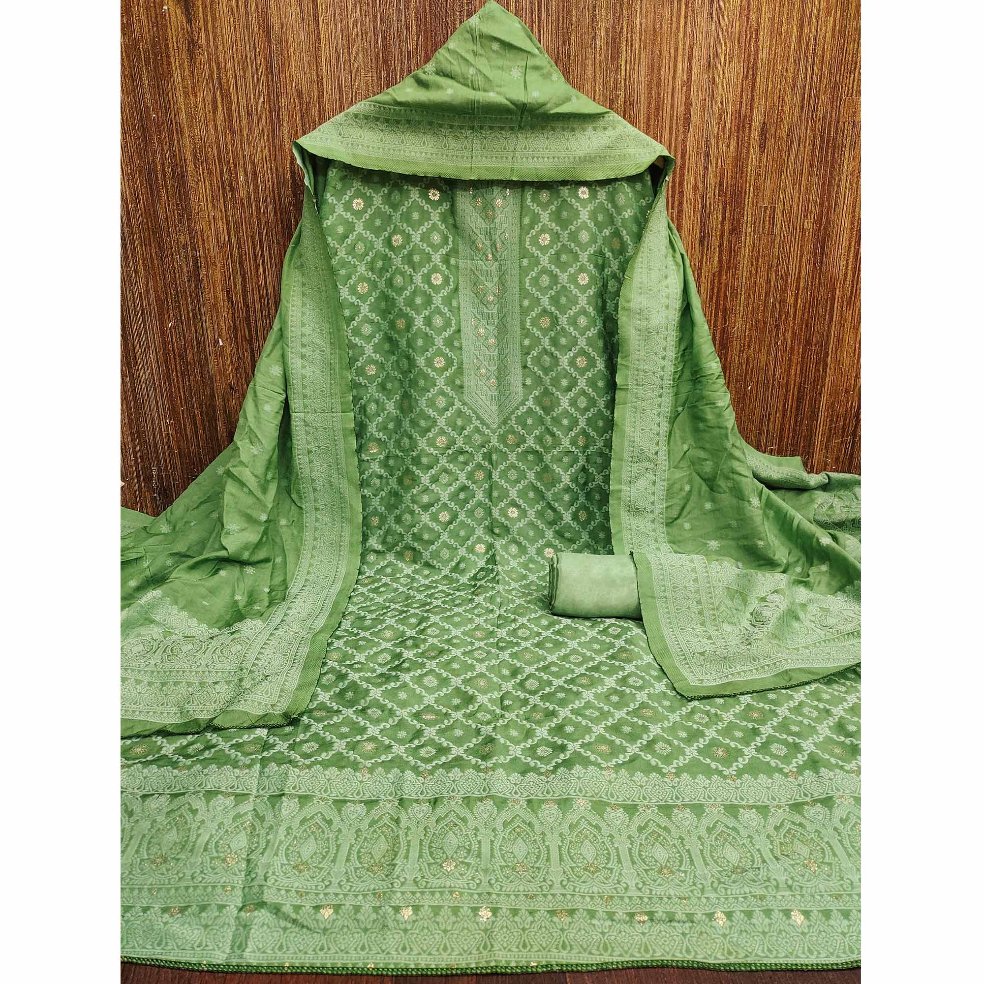 Banarasi Inspired Dark Green Jacquard Fabric for Elegant Ensembles