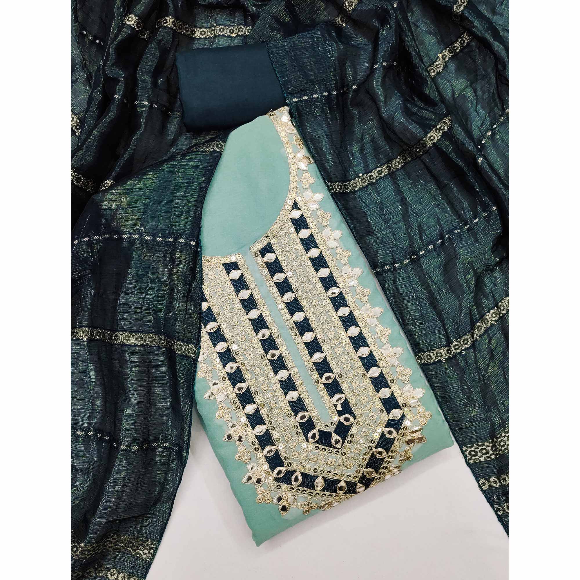 Sea Green Georgette Suit Material with Beautiful Thread Work Embroidery