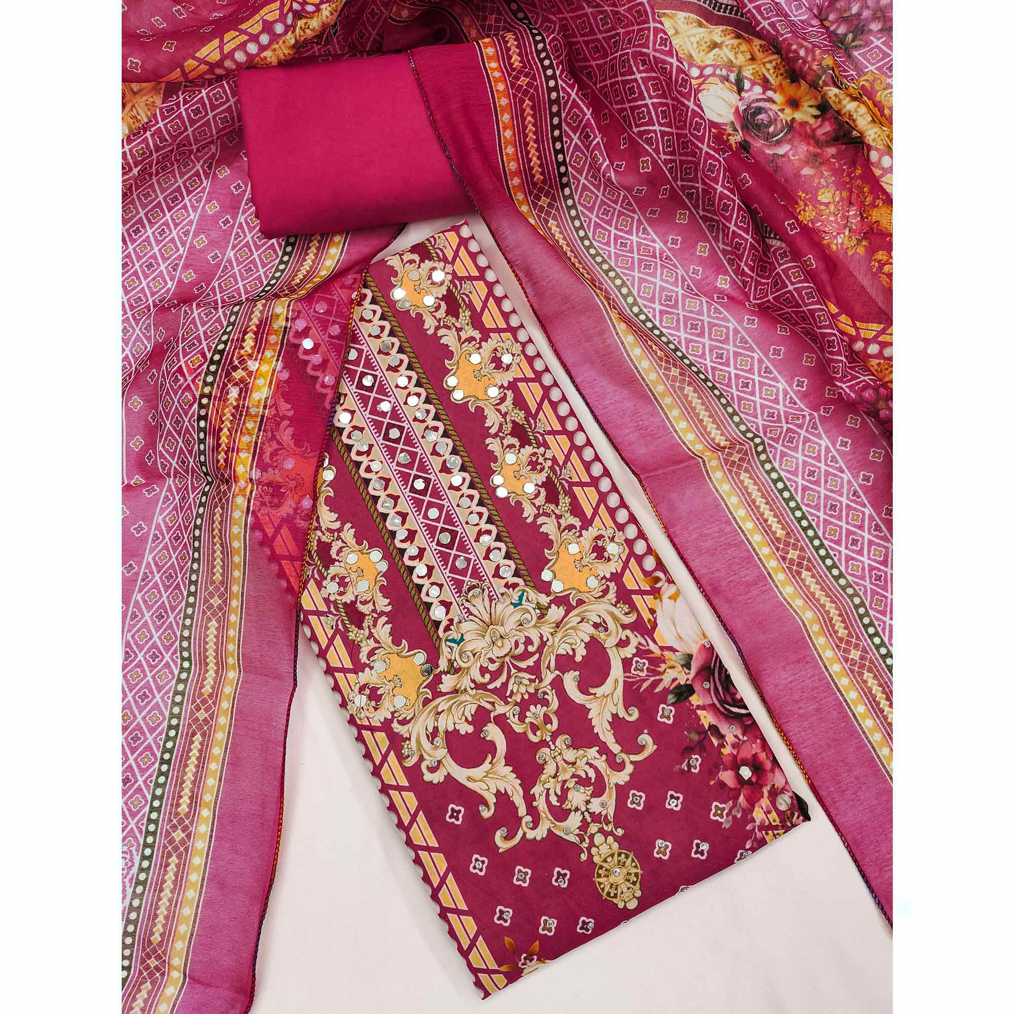 Pink Dress Material in Rayon with Delicate Floral Patterns