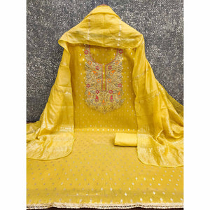 Yellow Woven Shimmer Dress Material Featuring Sequins Embroidery & Gota Patti Accents
