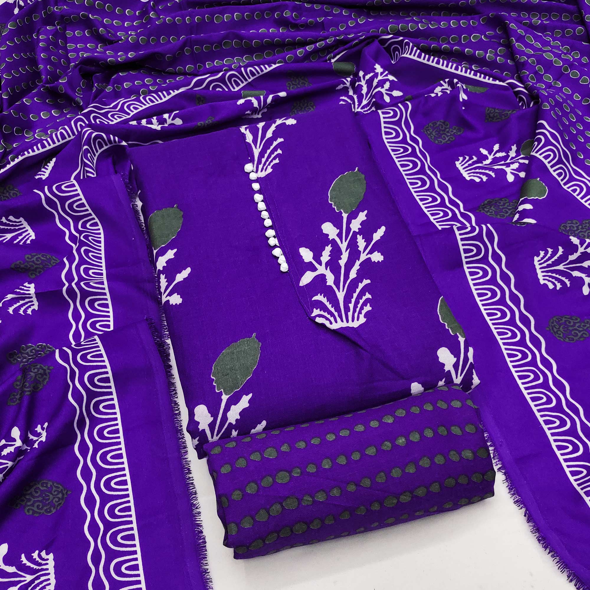 Royal Purple Cotton Blend Dress Material Designed With Beautiful Floral Prints