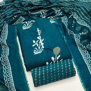 Teal Cotton Blend Dress Material Designed With Beautiful Floral Prints