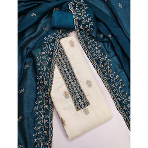 Cream & Morpich Vichitra Silk Dress Material Featuring Intricate Floral Zari Embroidery