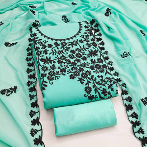 Designer Turquoise Floral Embroidered Georgette Material for Stylish Dresses and Outfits