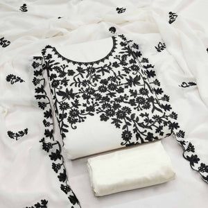 Designer White Floral Embroidered Georgette Material for Stylish Dresses and Outfits