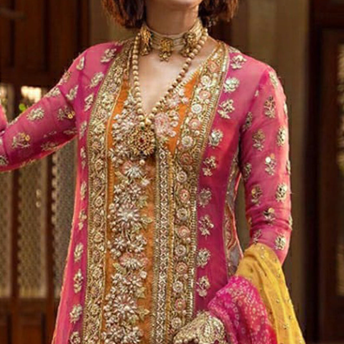 Rani Pink Floral Embroidered Organza Palazzo Suit