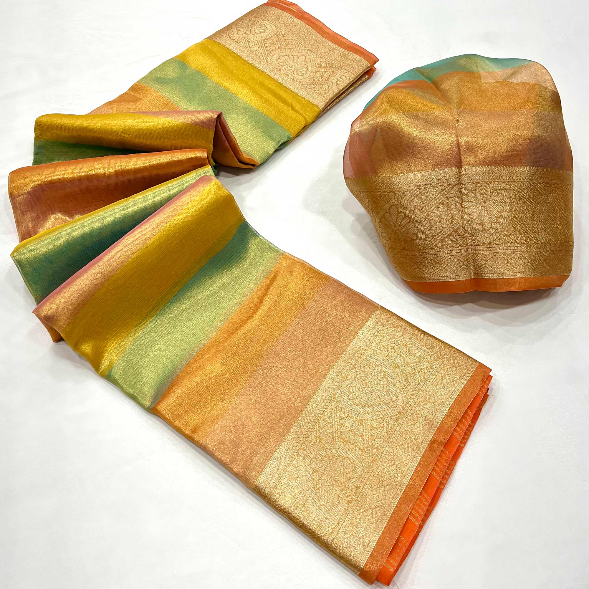 Orange Zari Weaving Tissue Saree